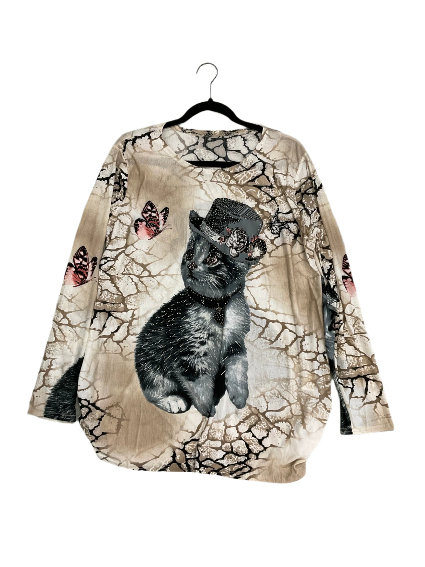 Cat Shirt Long Sleeve Rhinestone #78-66691