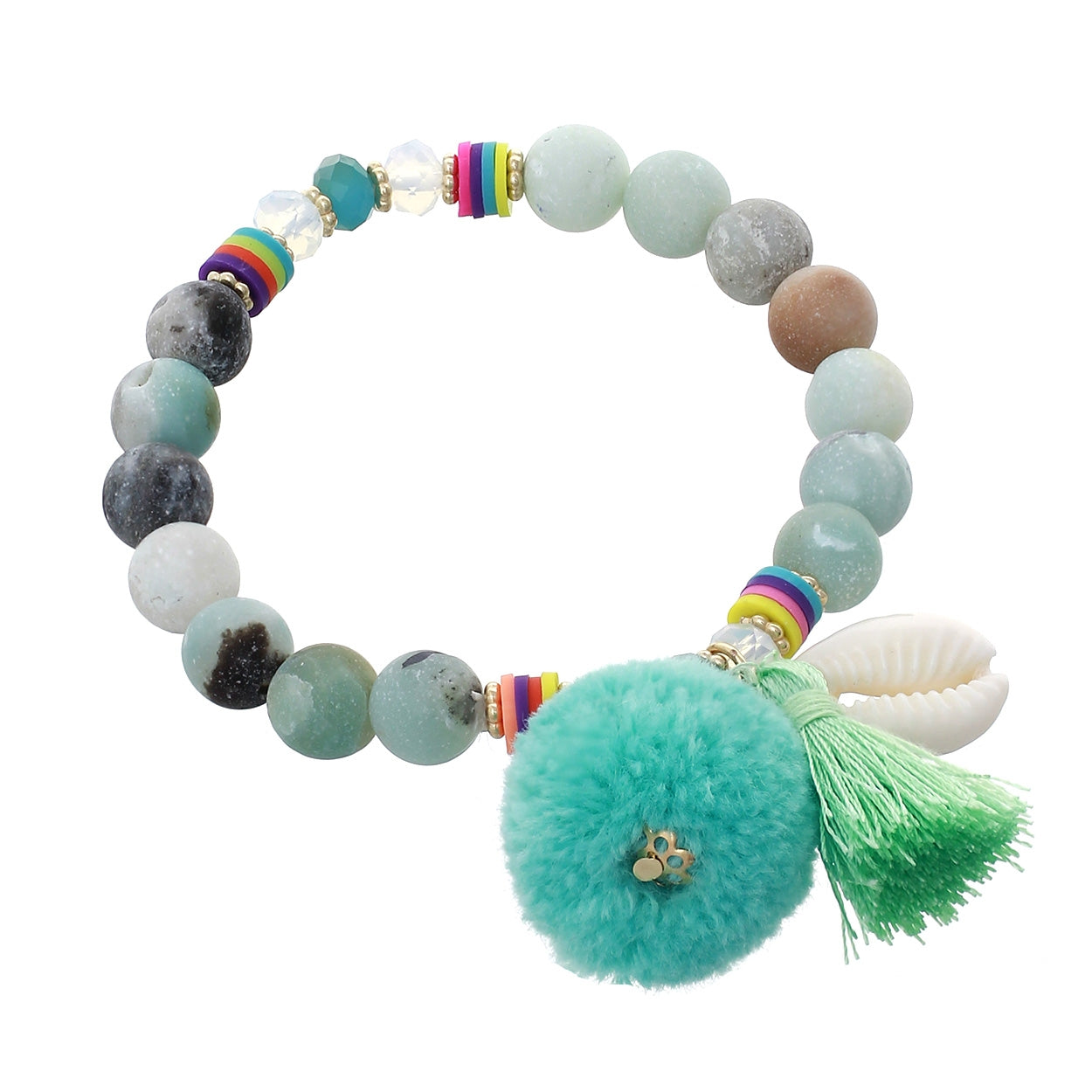 Bead Tassel Pom Pom Bracelet (Mint Blue) #12-83214