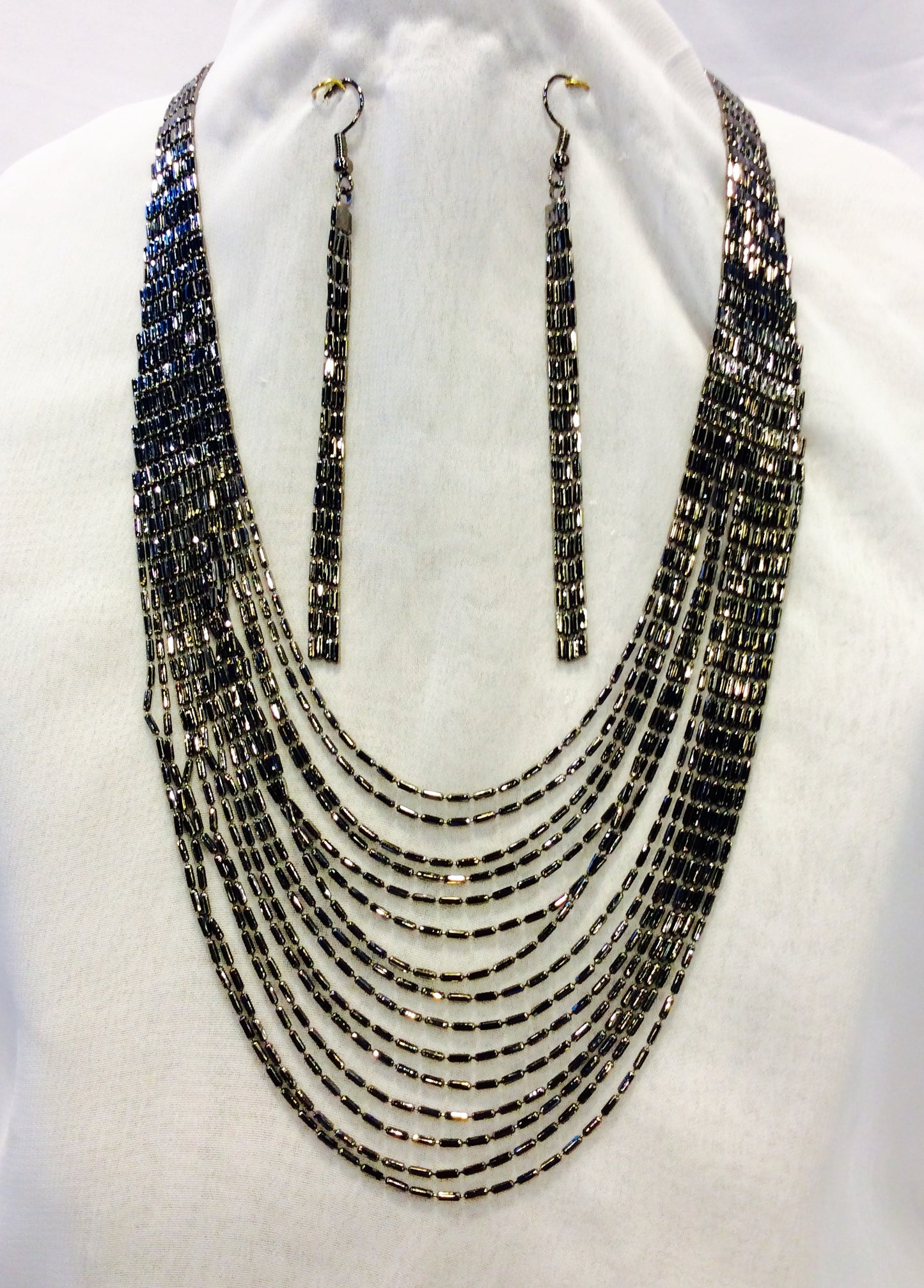 15 Chains Necklace and Earrings set#66-14112Hematite