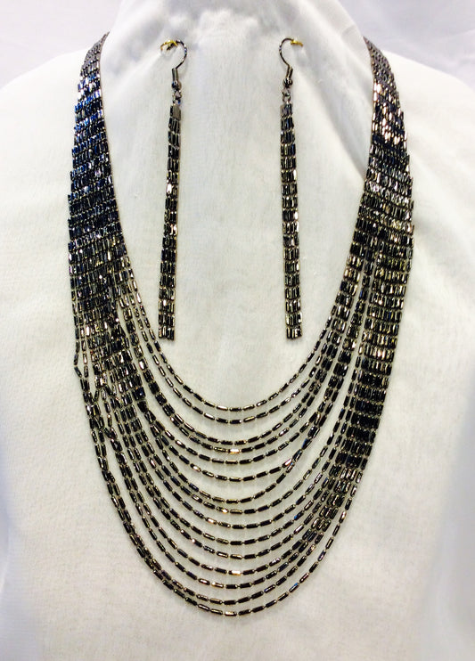 15 Chains Necklace and Earrings  set#66-14112Hematite