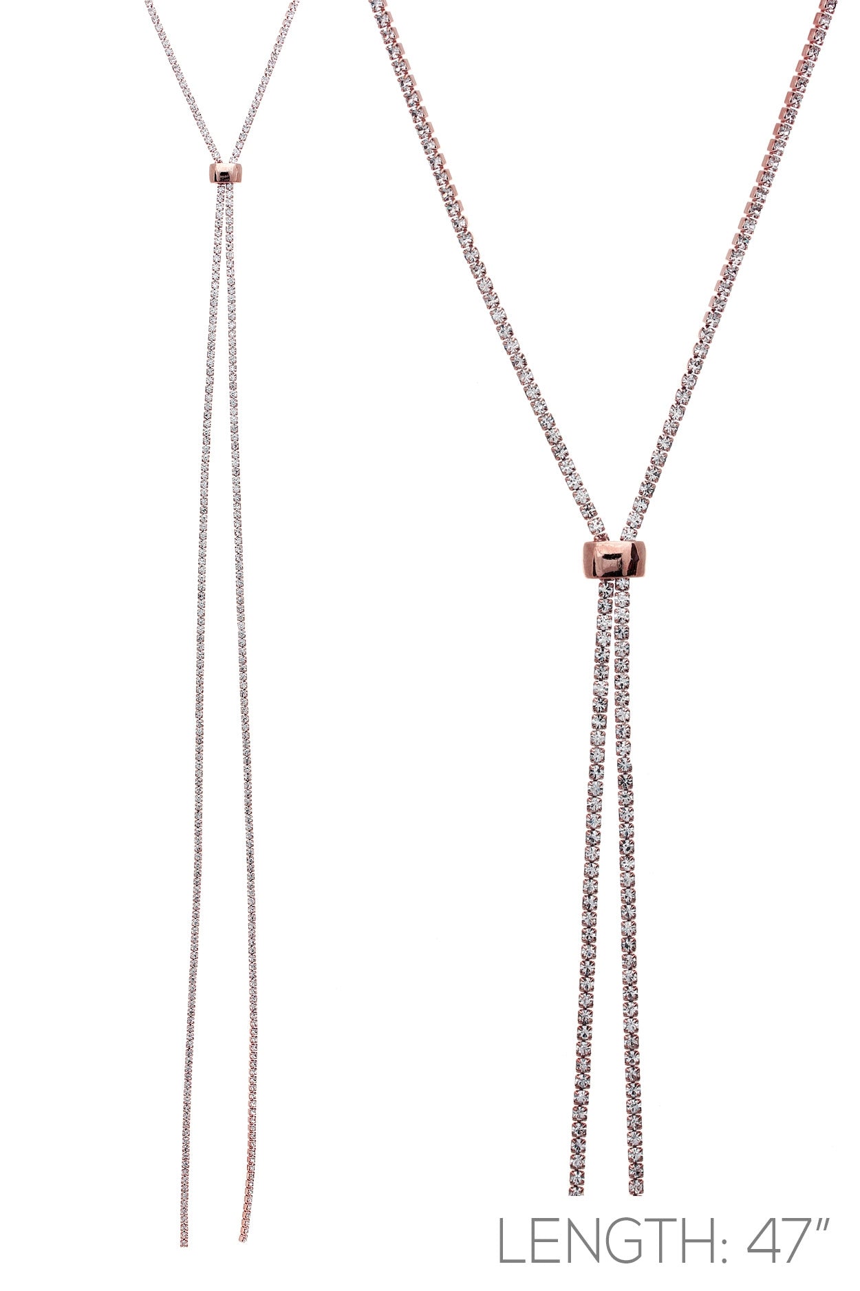 47" Rhinestone Slide Necklace #12-16013RG (Rose Gold)