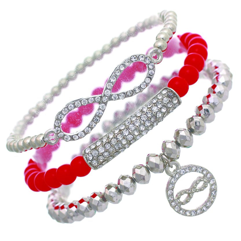 3-Set Infinity Theme Stretch Bracelet #12-82005RD