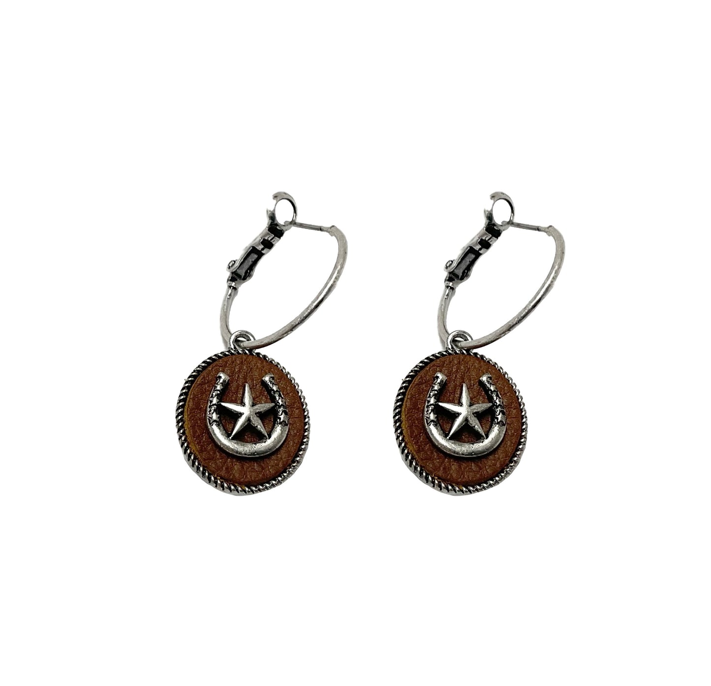 Leather Coin Horse Shoe Hoop Earring #12-26252