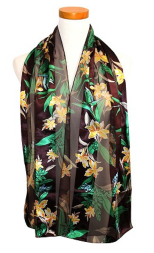 Floral Satin Scarf #OP-1026BR (Brown)