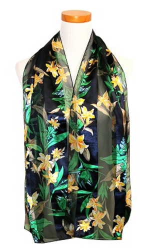 Floral Satin Scarf #OP-1026NV (Navy)