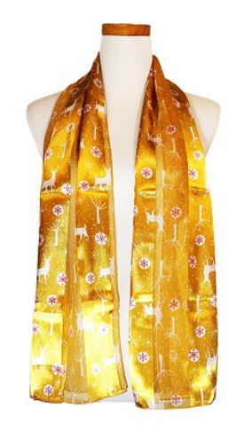 Christmas Reindeer Satin Scarf #OS-3020GD (Gold)