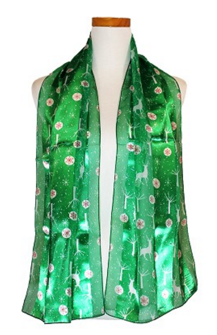 Christmas Reindeer Satin Scarf #OS-3020GN (Green)