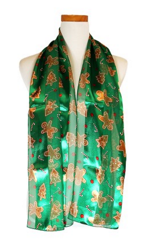 Christmas Gingerbread Satin Scarf #OS-3018GN (Green)