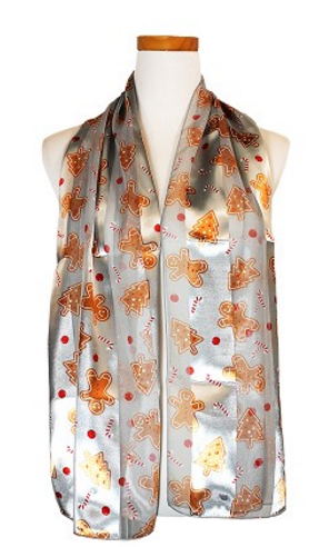 Christmas Gingerbread Satin Scarf #OS-3018SI (Silver)
