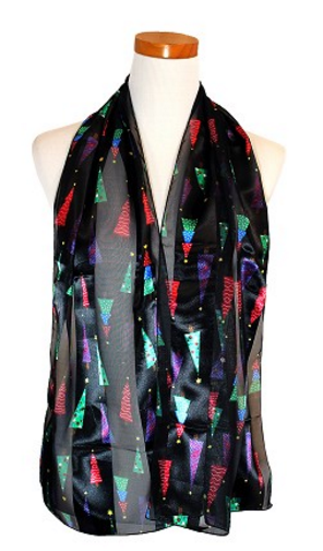 Christmas Tree Satin Scarf #OP-1755BK (Black)
