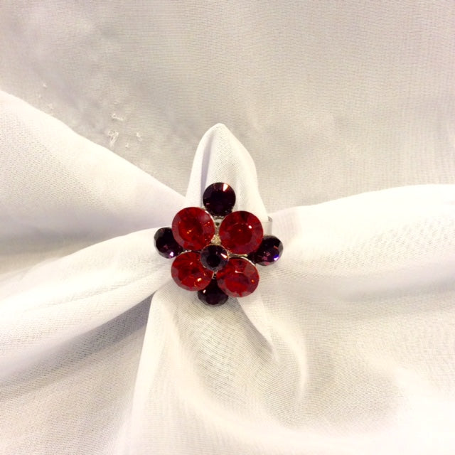 Flower Rhinestone Ring#66-83011RD/PP