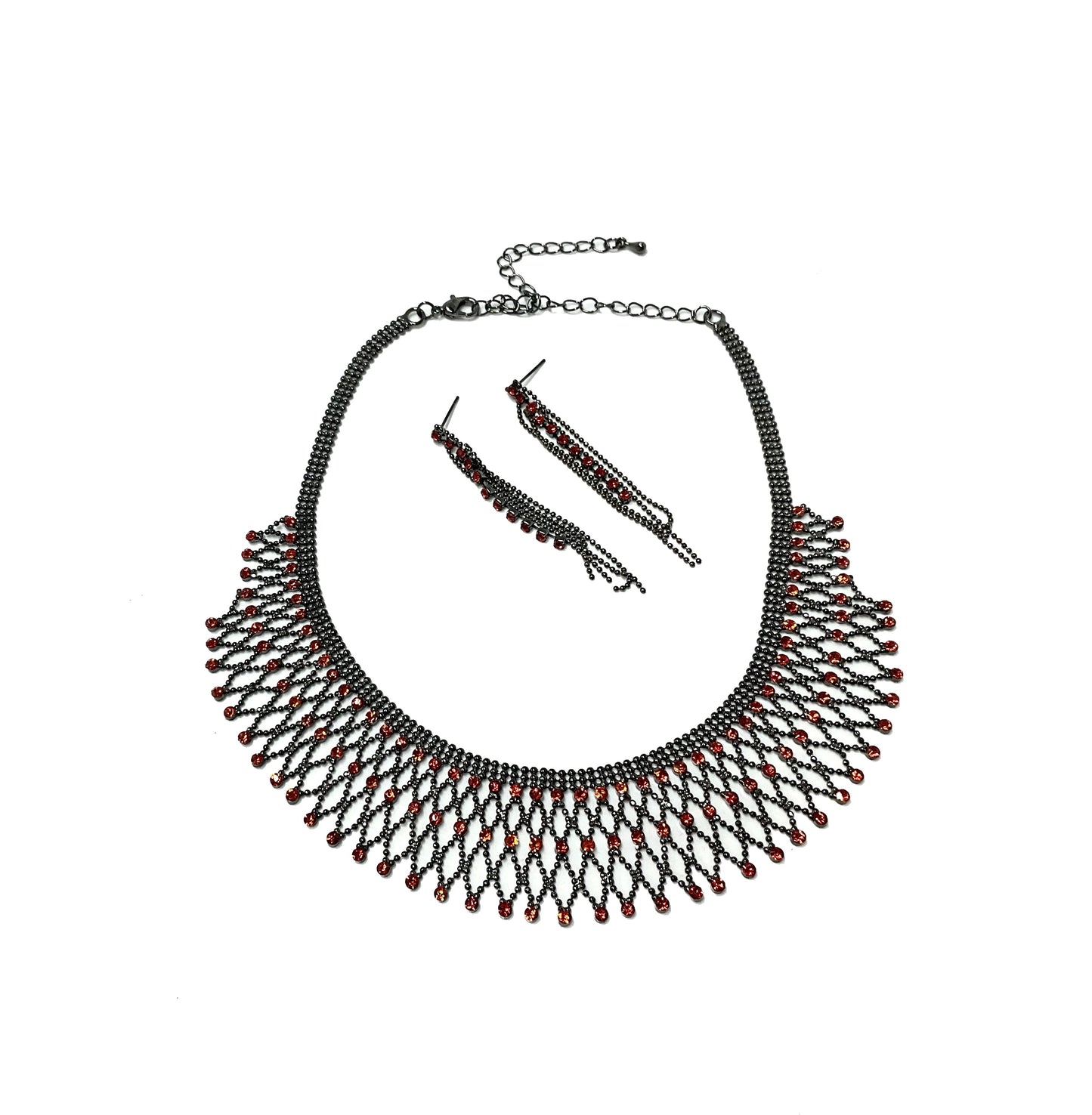 Rhinestione Necklace and Earring Set#66-14038RD