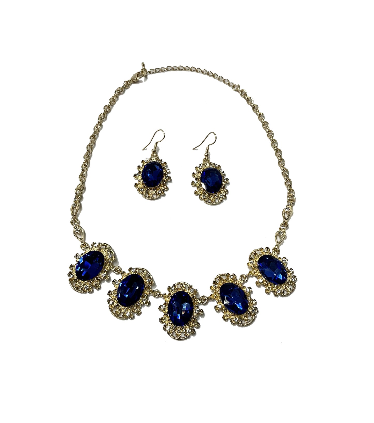 Rhinestone Necklace and Earrings Set #28-11224BL