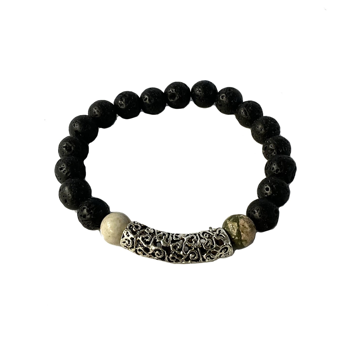 Natural Lava Rock Stone Stretch Bracelet #88-1206363