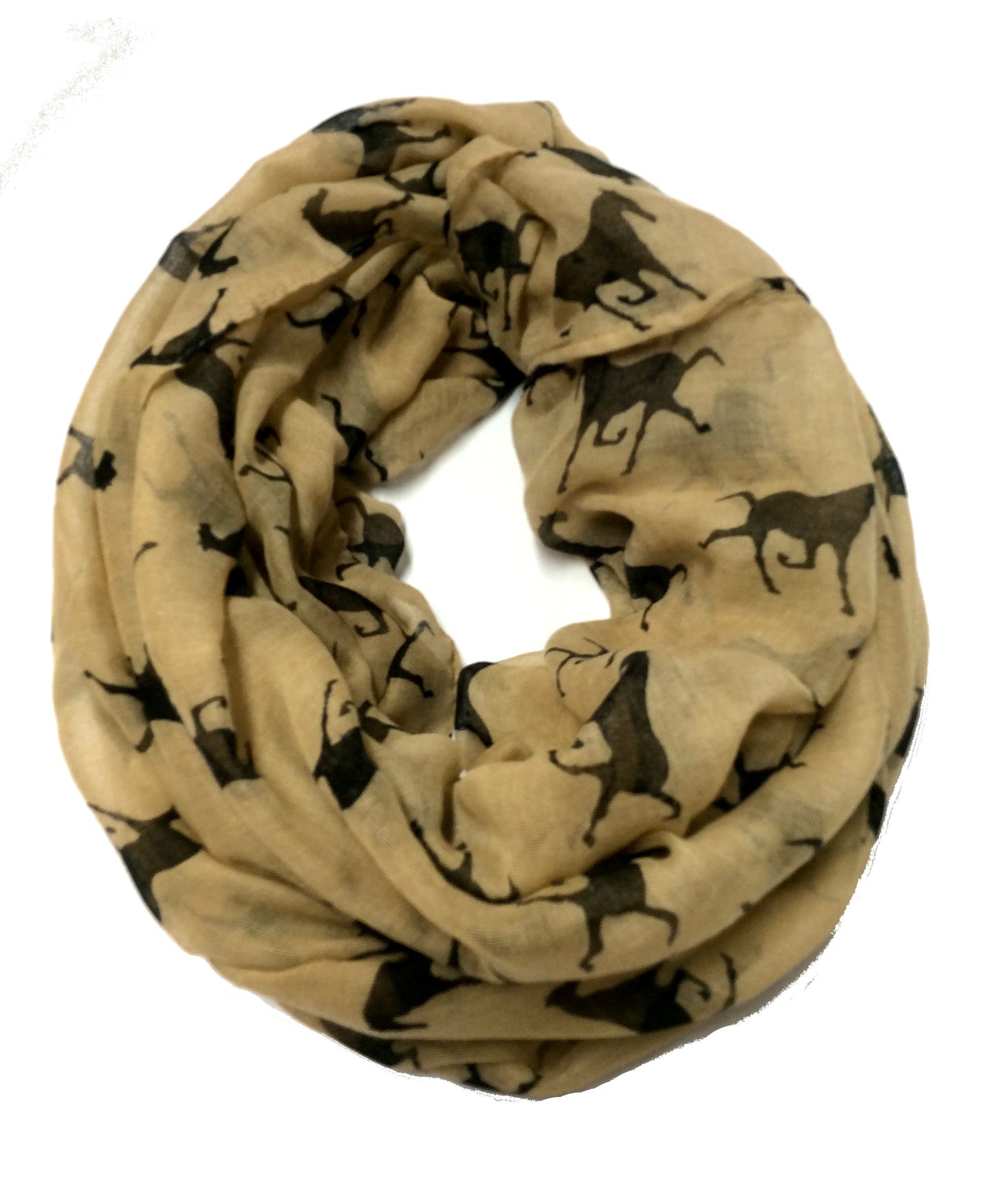Horse Oblong Scarf #88-2507BK (Tan)