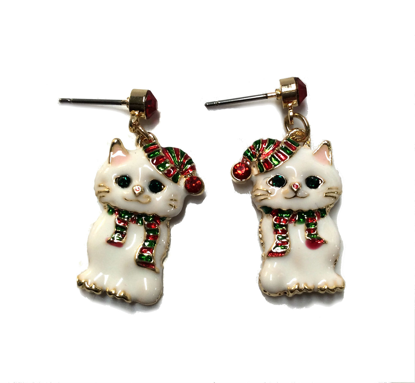 White Cat Christmas Earrings #19-1412211WH