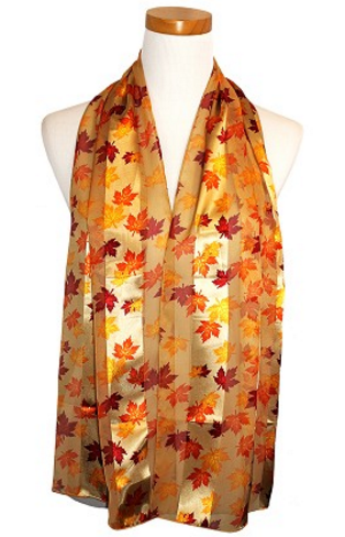 Maple Leaves Satin Scarf #ON-2003BE (Beige)