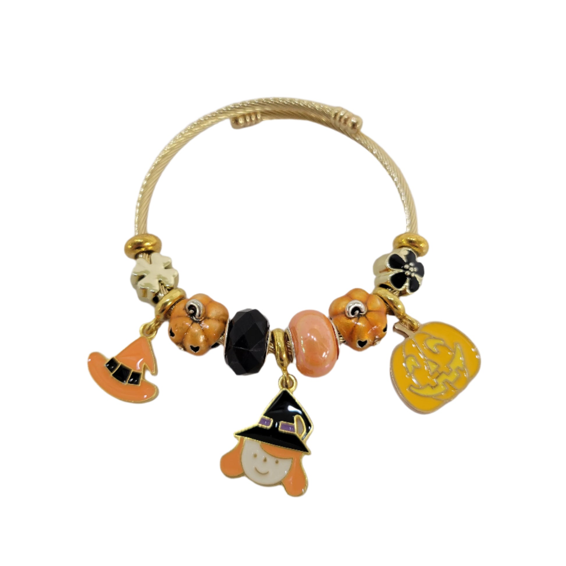 Bracelet with various charms on a white background