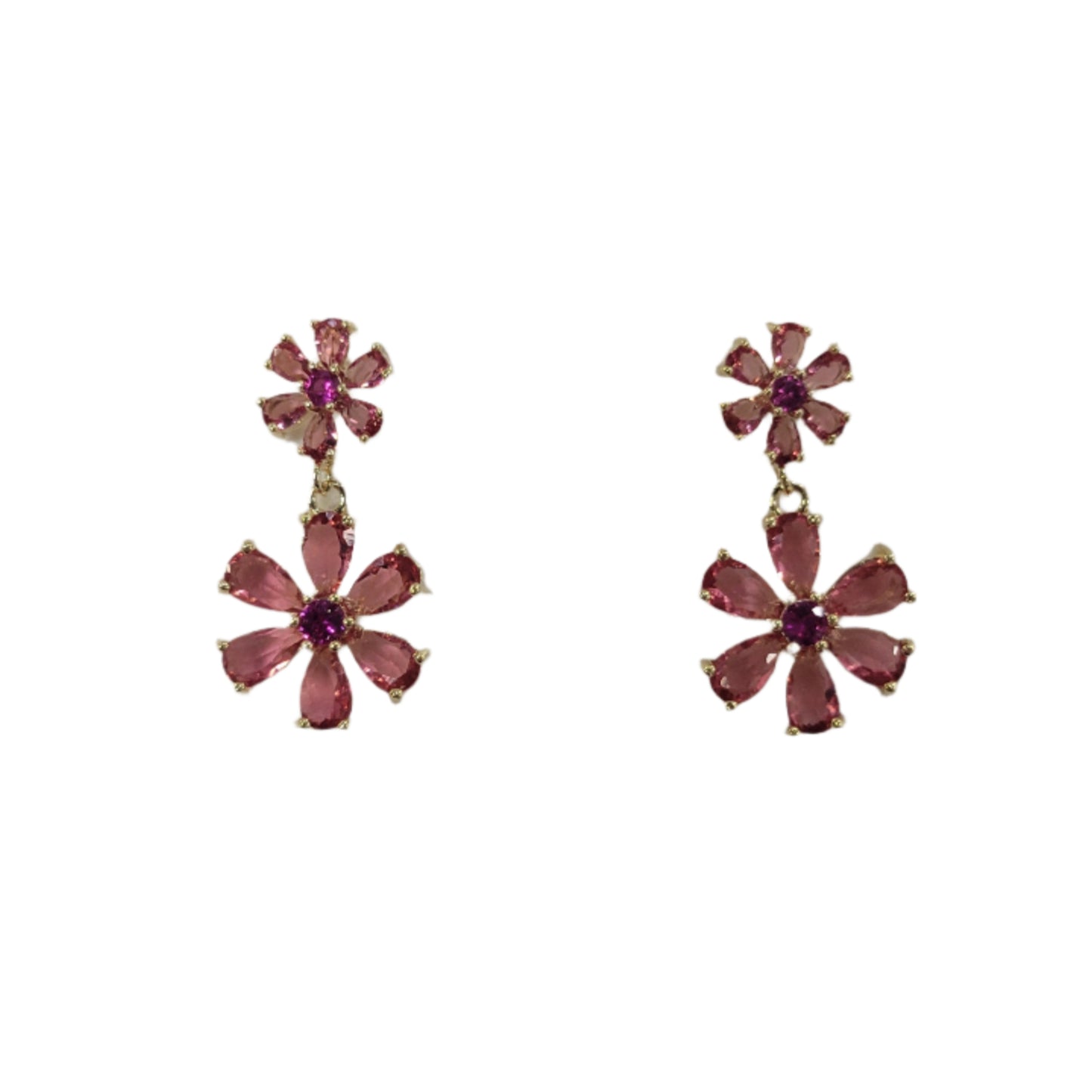 CZ Pink Flowers Earrings #60-0942