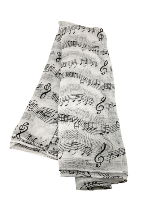 Music Note Oblong Scarf #88-2511WH (White)