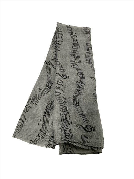 Music Note Oblong Scarf #88-2511GY (Grey)