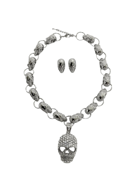 Skull Necklace Earring Set #60-12924