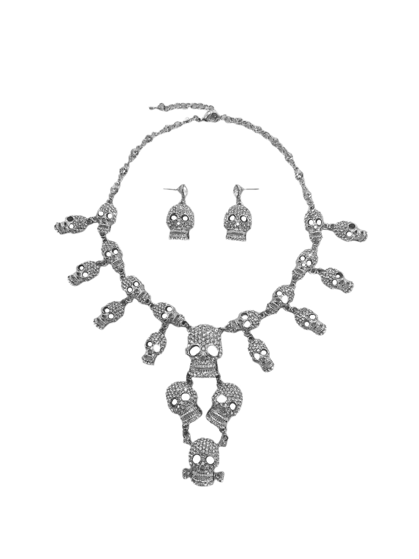 Skull Head Necklace and Earrings Set#60-14046S