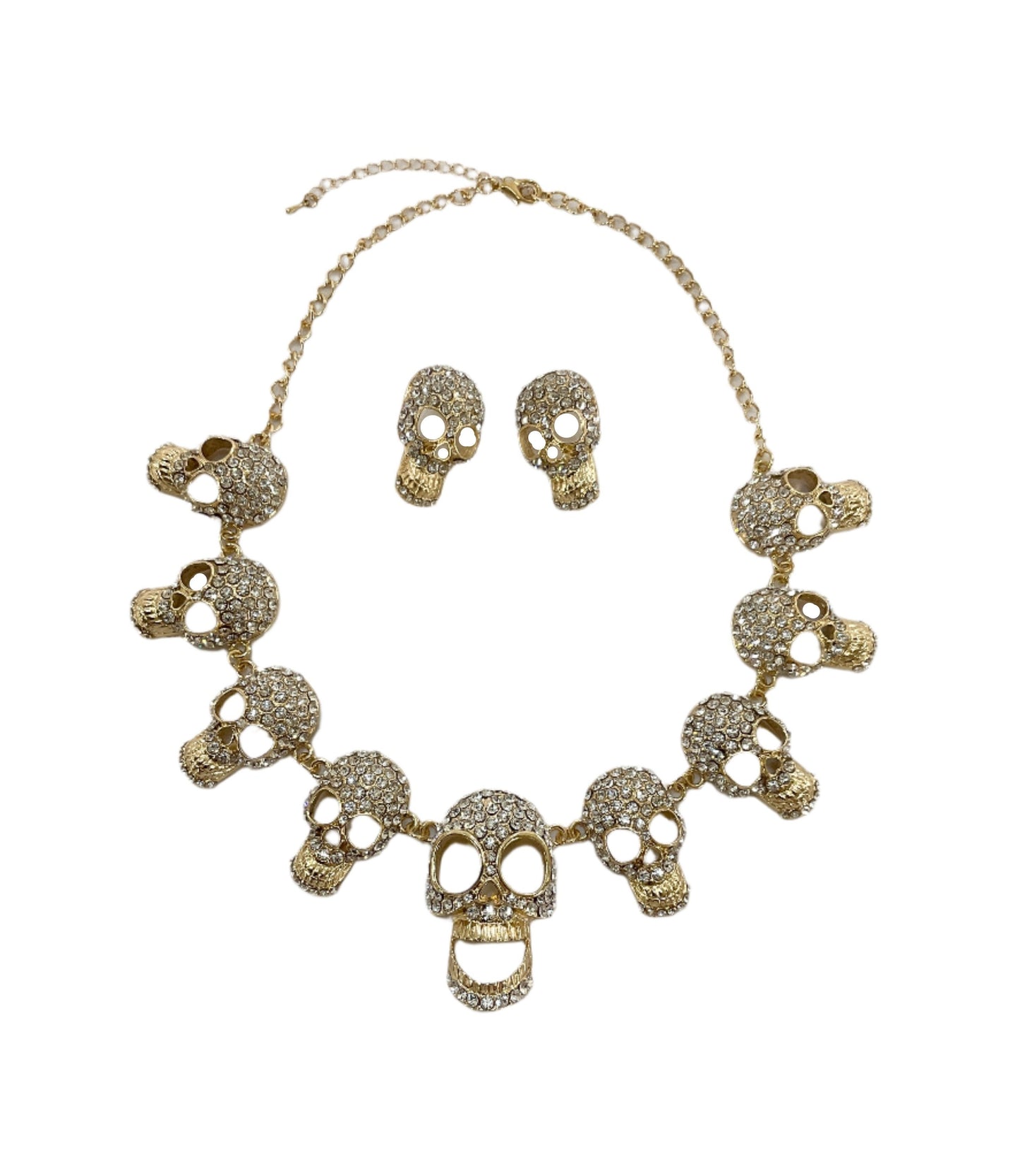 Skull Head Necklace and Earrings Set #60-13574GD