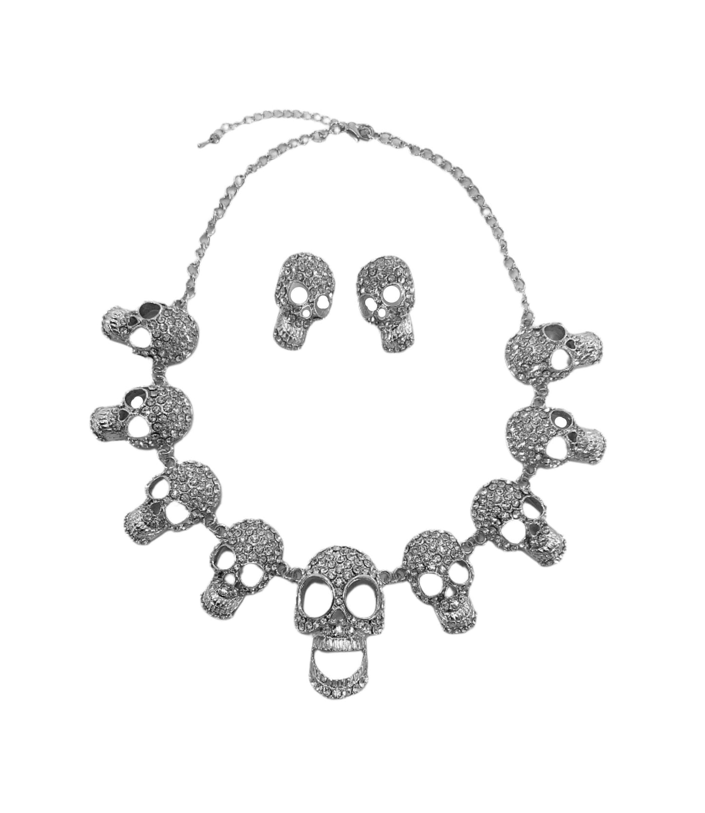 Skull Head Necklace and Earrings Set #60-13574S