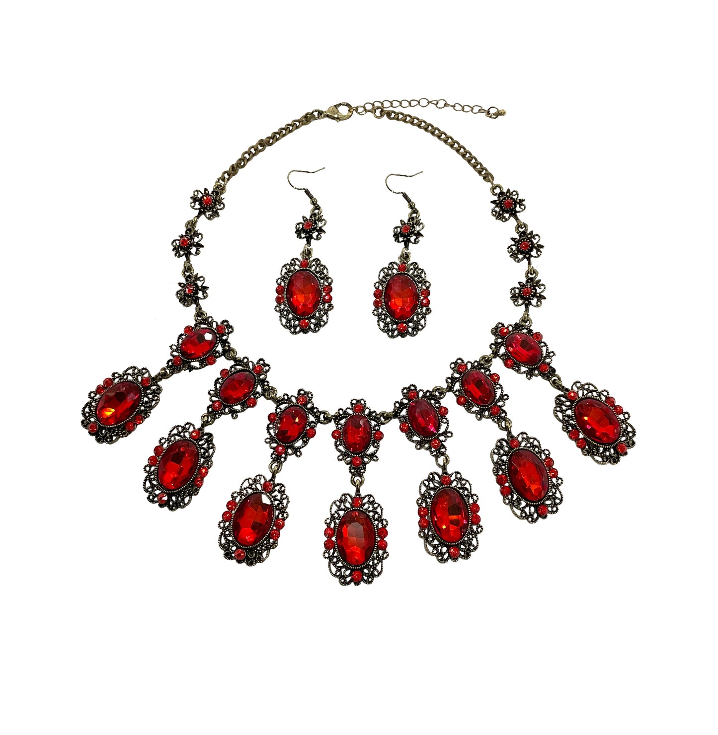 Rhinestone Necklace and Earrings Set#28-11304RD