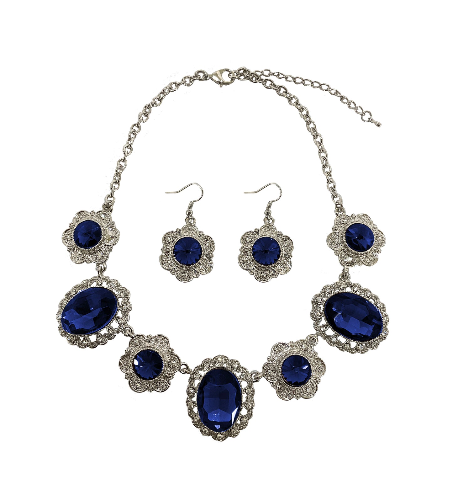 Rhinestone Necklace and Earrings Set#28-11231BL