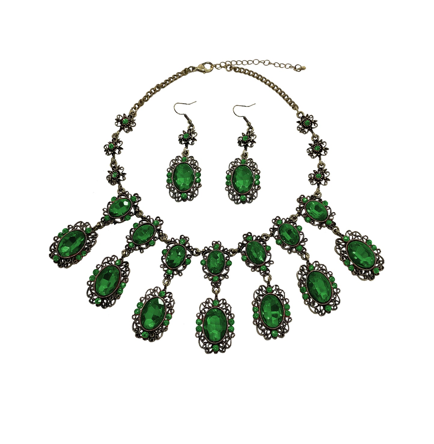 Rhinestone Necklace and Earrings Set#28-11304GN