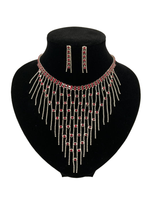 Open Net Style Necklace and Earrings Set#66-14020RD