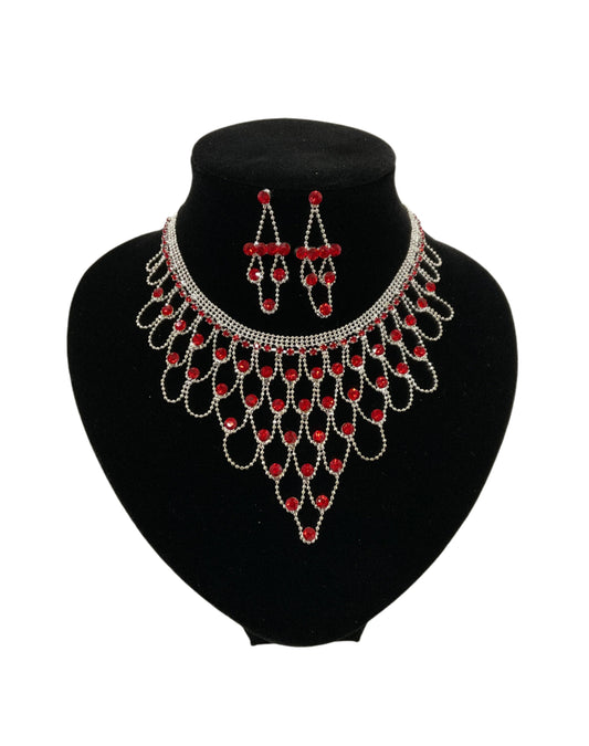 Net style Necklace and Earrings Set #66-14110RD