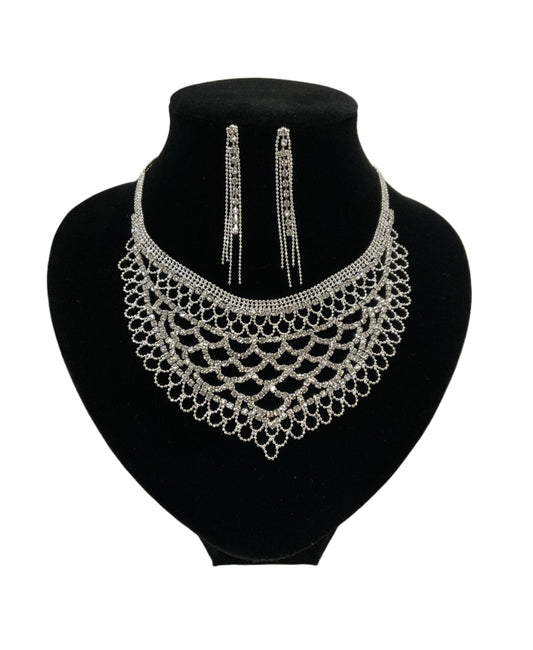 Net Style Necklace and Earrings Set#66-14106CL