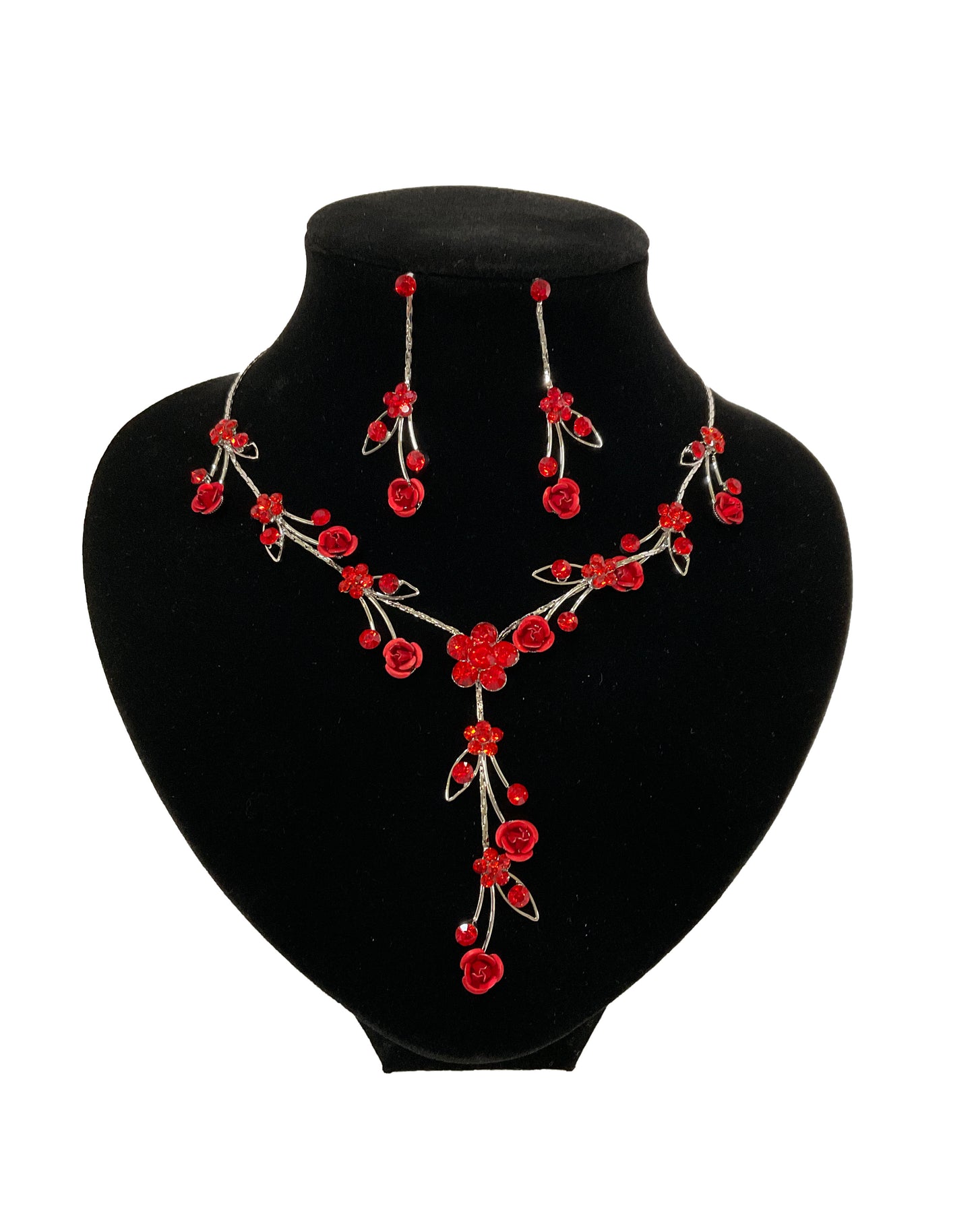 Rose Necklace Earring Set #66-23201RD