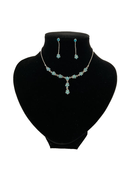 Tiny Flower Necklace-Earring Set #28-11133AQ (Aqua)