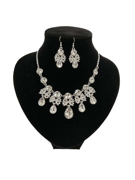 Teardrop Necklace-Earring Set #28-11227CL (Clear)