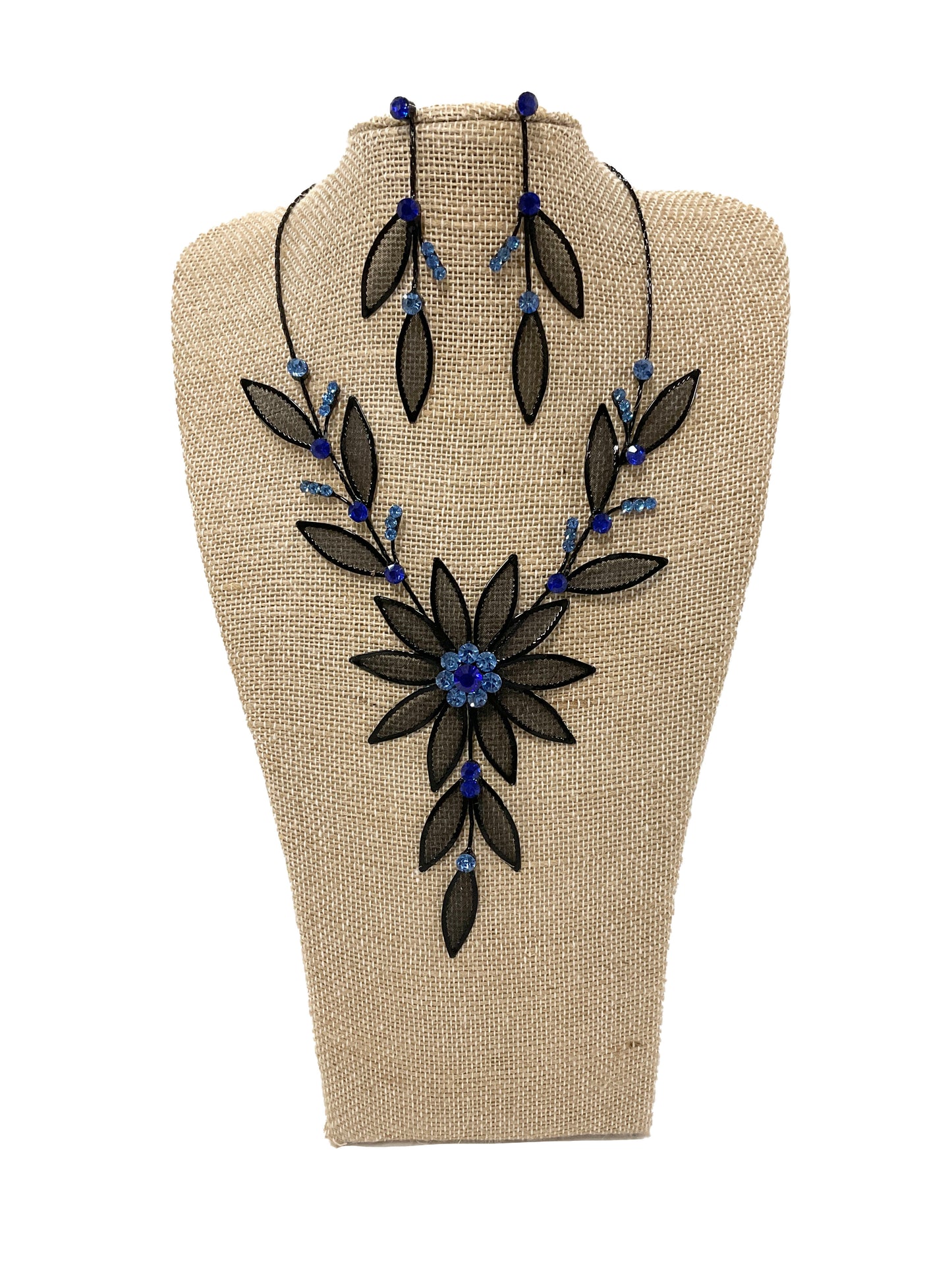 Mesh Flower Necklace Earring Set (Blue) #66-23198BL