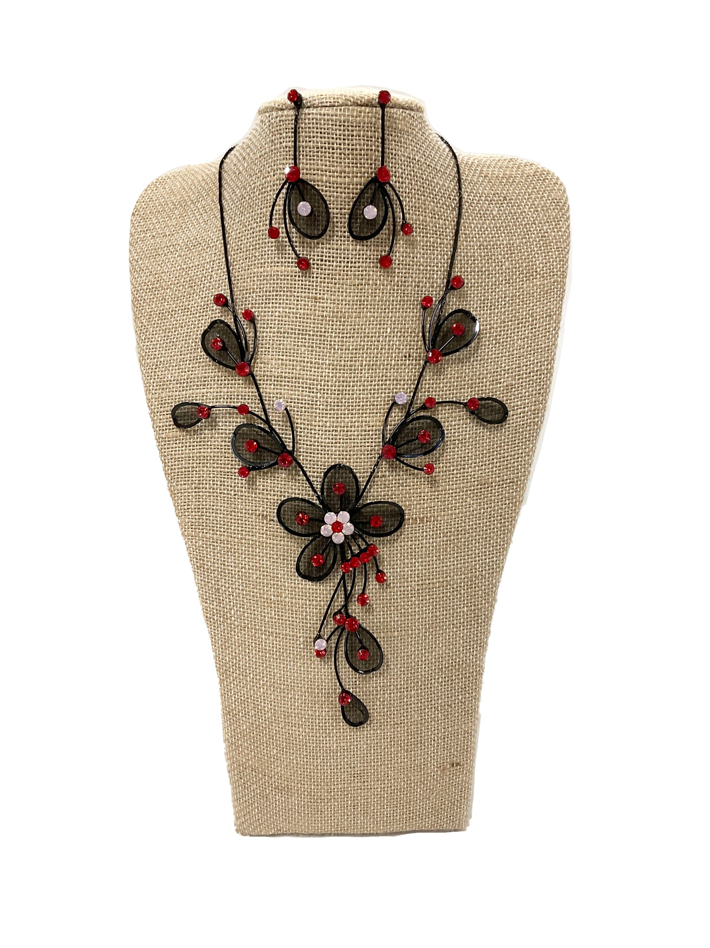 Mesh Flower Necklace/Earring Set (Red) #66-23200RD