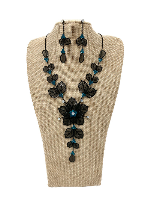 Mesh Flower Necklace/Earring Set (Aqua) #66-23174AQ