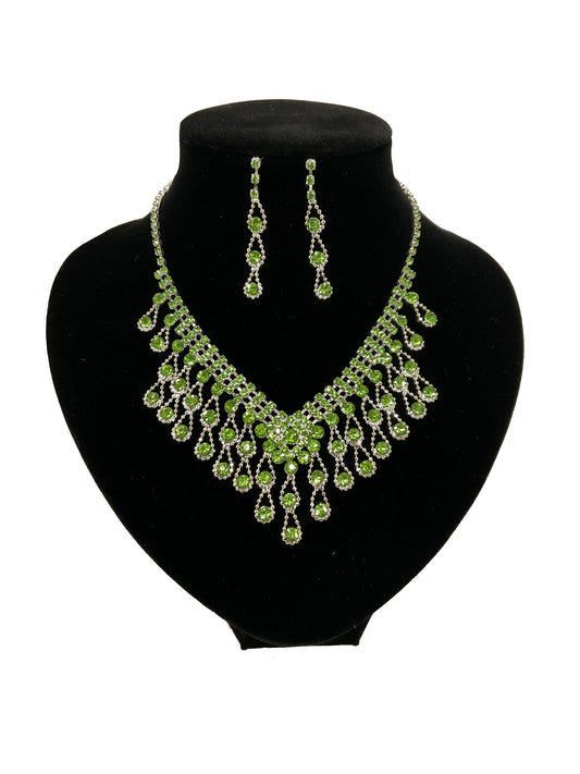 Rhinestone Necklace Earring Set #66-14114PE