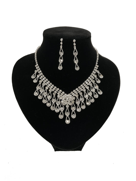 Rhinestone Necklace Earring Set #66-14114CL