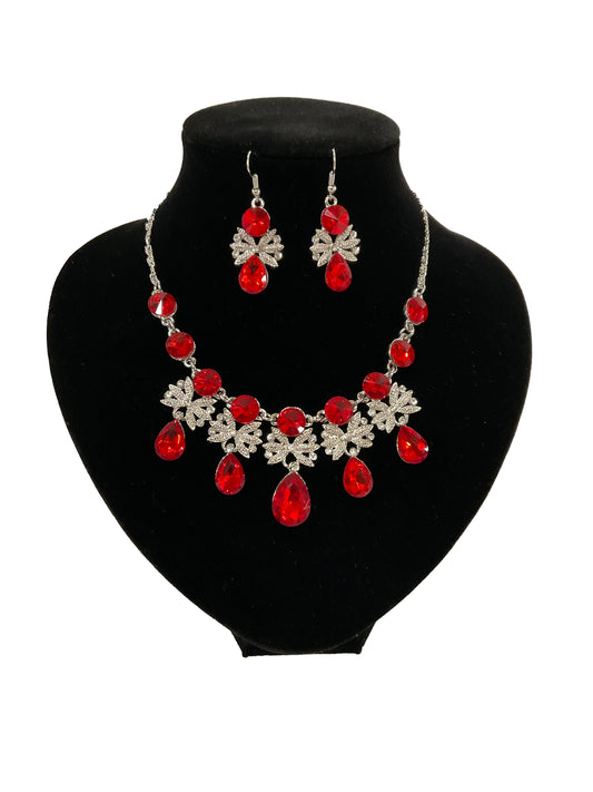 Teardrop Necklace-Earring Set #28-11227RD (Red)