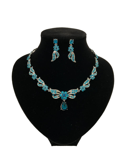 Floral Necklace Earring Set #66-23186BL