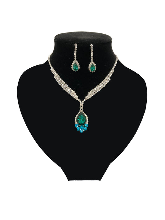 Small Rhinestone Necklace and Earrings Set#66-14113BL