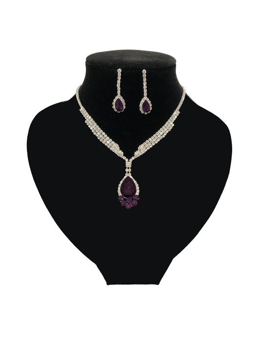 Small Rhinestone Necklace and Earrings Set#66-14113PP