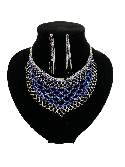 Net Style Necklace and Earrings Set#66-14106BL