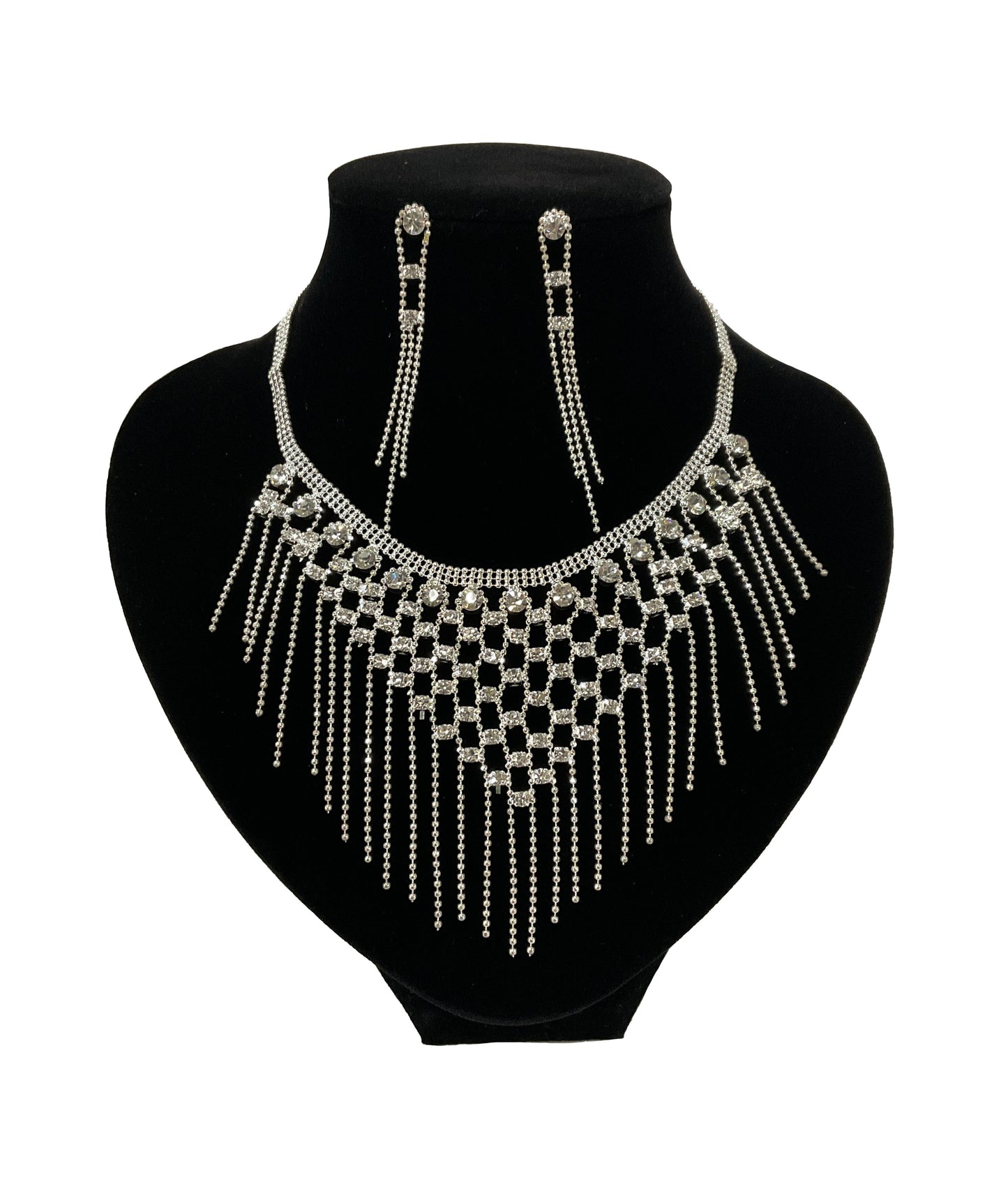 Open Net Style Necklace and Earrings Set#66-14020CL