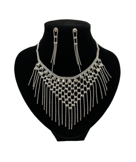 Open Net Style Necklace and Earrings Set#66-14020CL